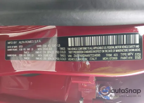 2022 Alfa Romeo Stelvio Veloce Ti Awd z USA, uszkodzony, nr VIN ZASPAKBN4N7D24896